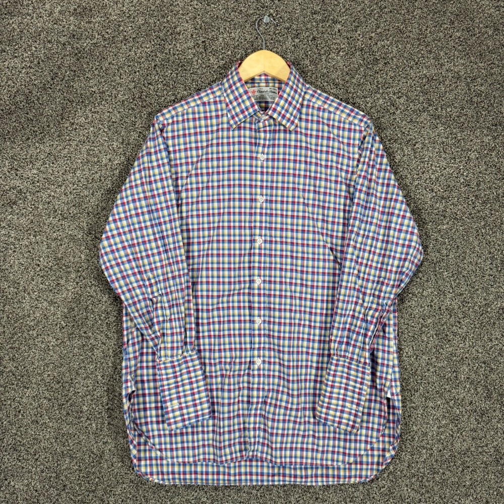 Turnbull & Asser Dress Shirt Mens 16.5 Multicolor Plaid Cotton French Cuff